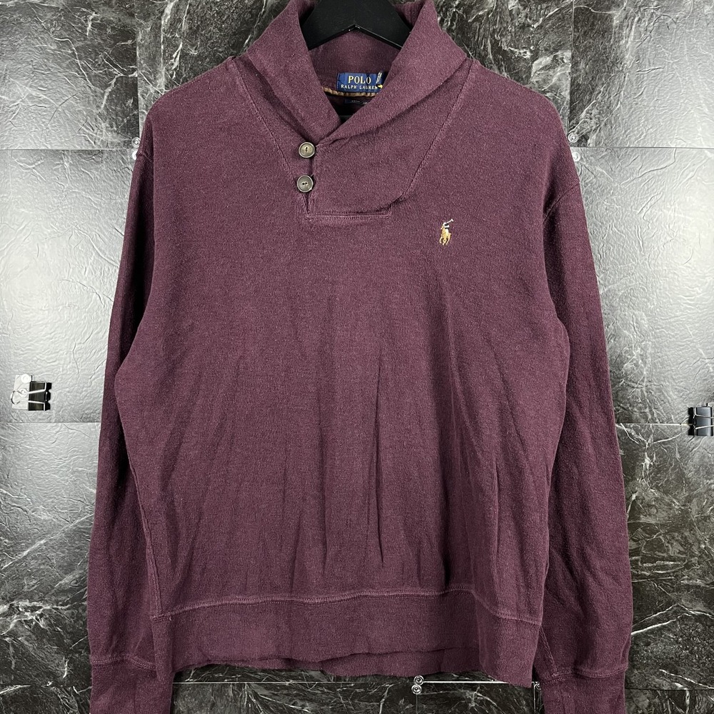 Polo Ralph Lauren Men's Red Luxury Shawl Estate Rib Sweater Medium